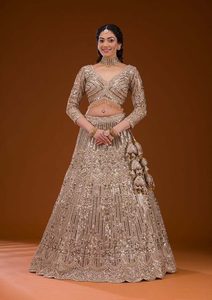 Koskii Silver Net Lehenga – Luxurious Cording Embroidery