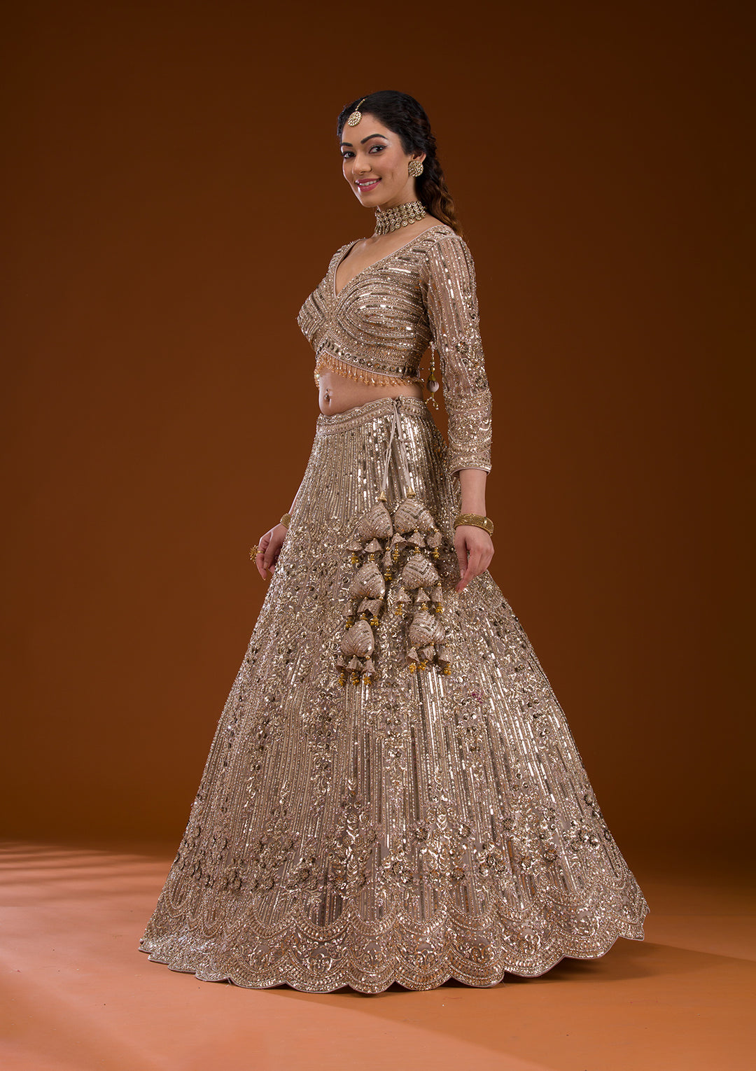 Koskii Silver Net Lehenga – Luxurious Cording Embroidery
