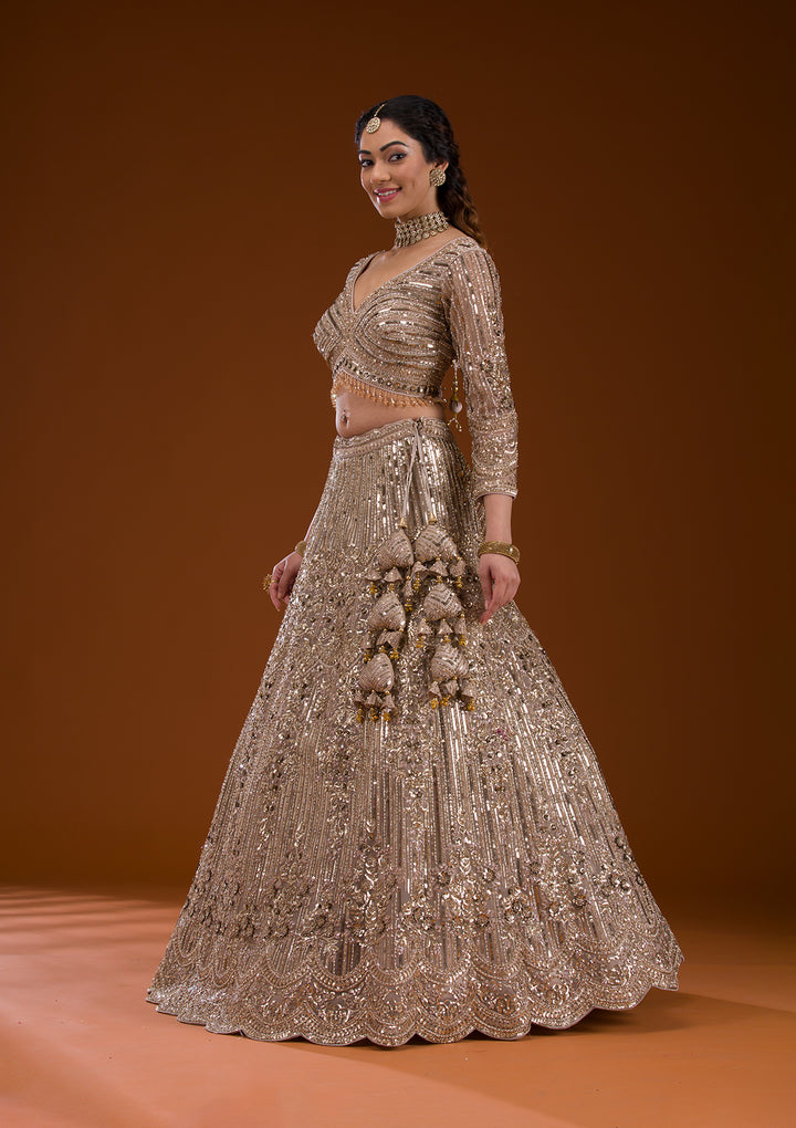 Koskii Silver Net Lehenga – Luxurious Cording Embroidery