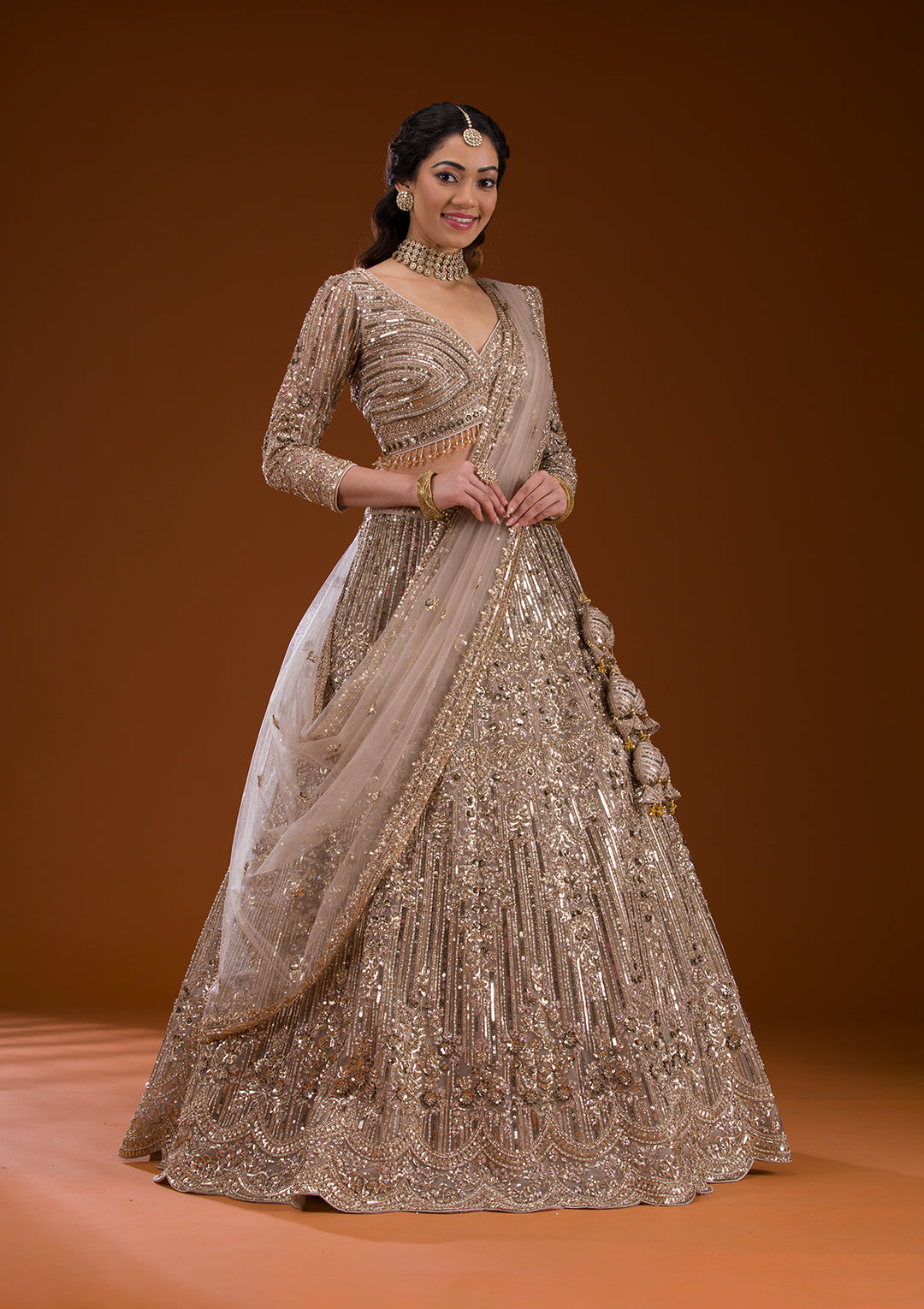 Koskii Silver Net Lehenga – Luxurious Cording Embroidery