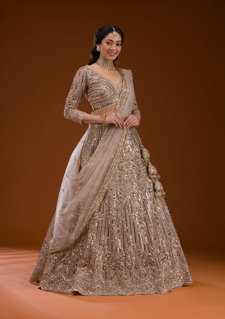 Koskii Silver Net Lehenga – Luxurious Cording Embroidery