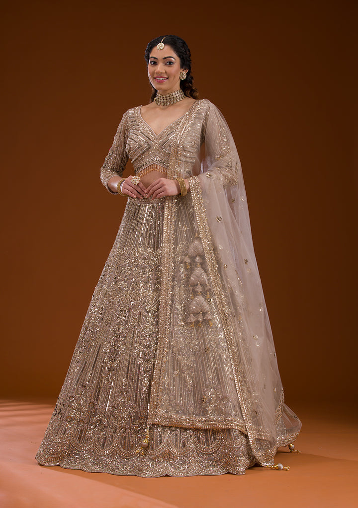 Koskii Silver Net Lehenga – Luxurious Cording Embroidery