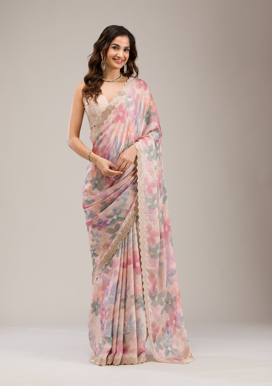 Beige Stonework Georgette Saree