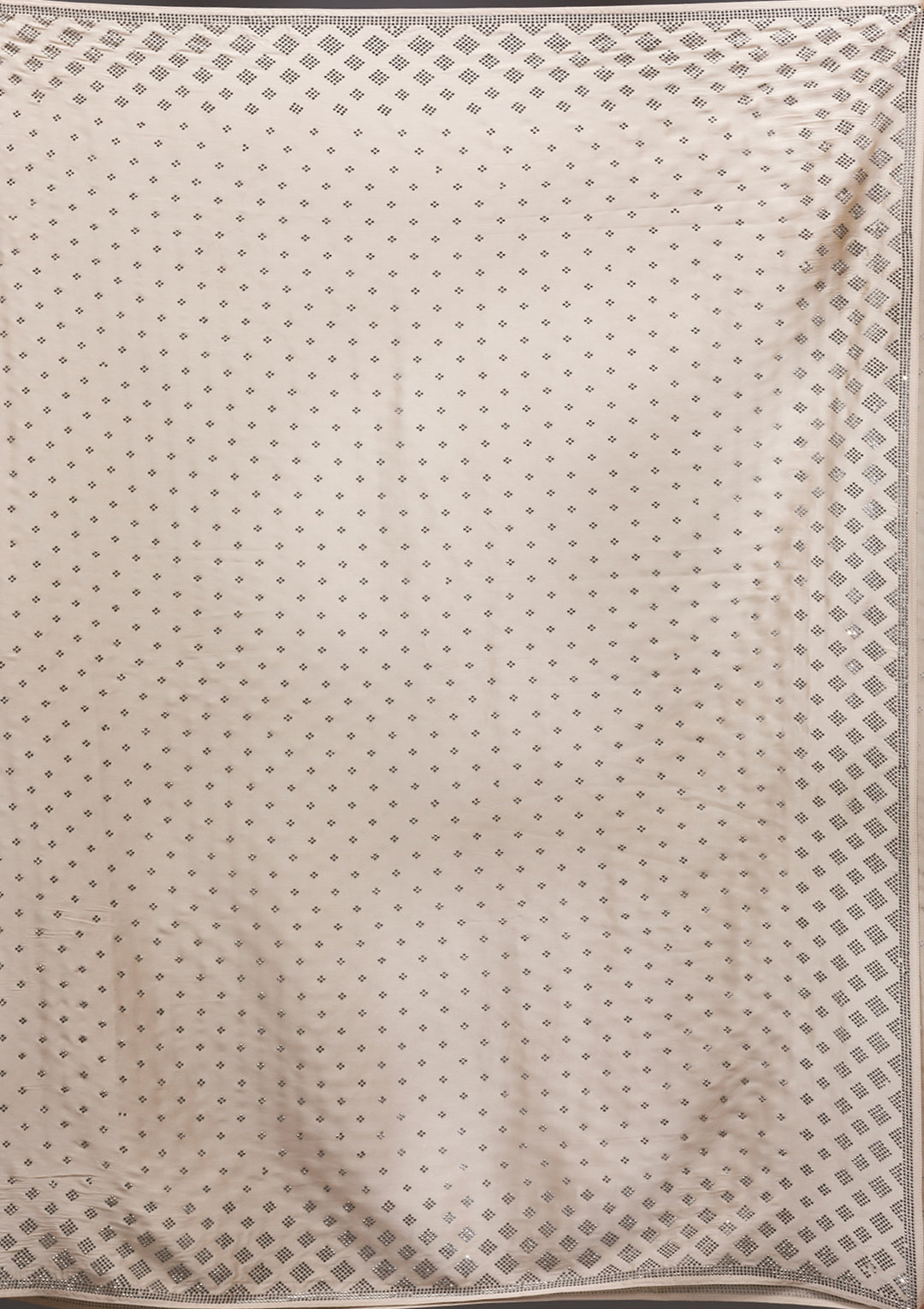 Beige Stonework (Silver) Semi Crepe Saree