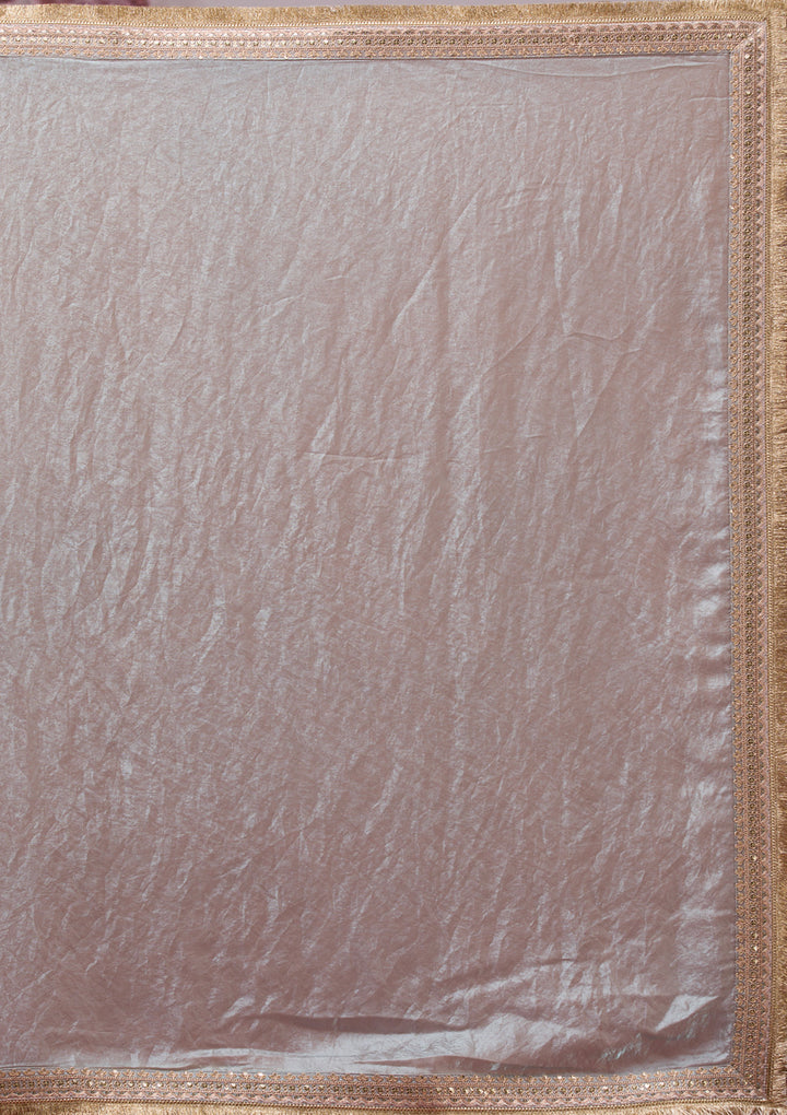 Beige Tissue Cording Saree With Matching Blouse Piece