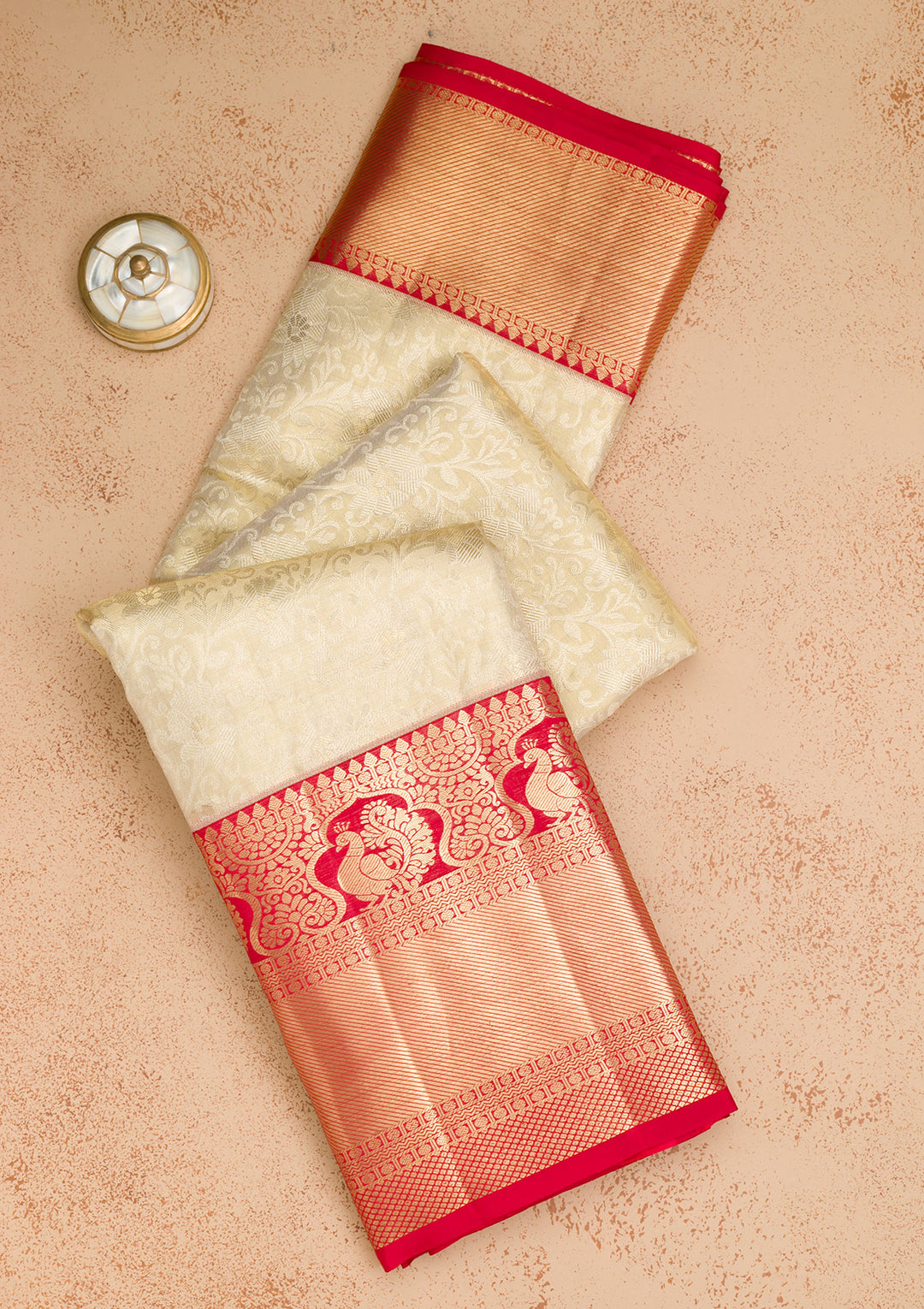Beige Zariwork Kanjivaram Pure Silk Saree