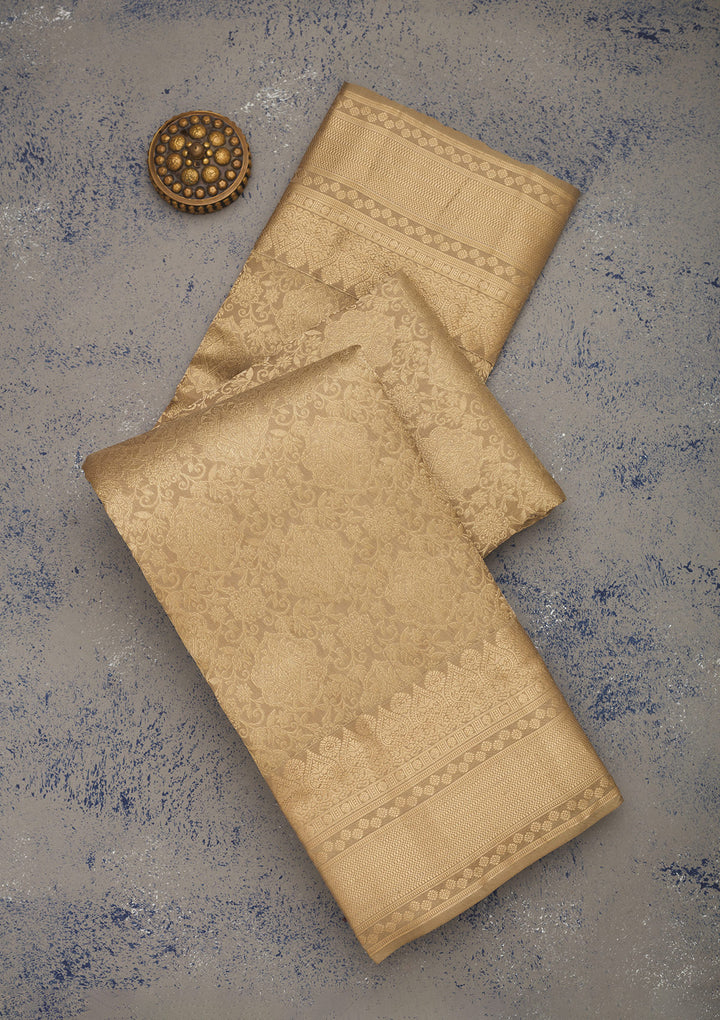 Beige Silk Jaal Gold Zariwork Saree With Matching Blouse Piece
