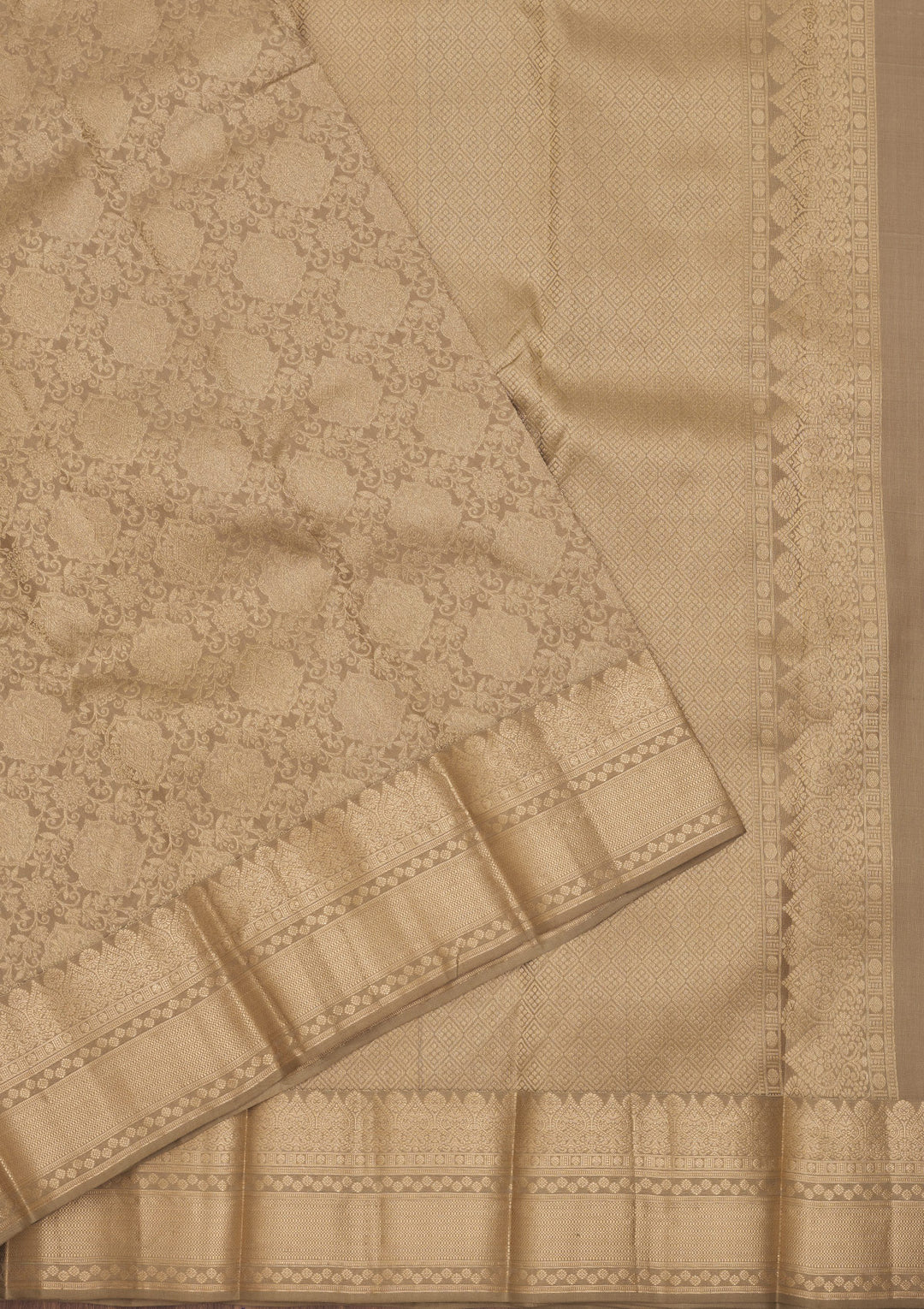 Beige Silk Jaal Gold Zariwork Saree With Matching Blouse Piece