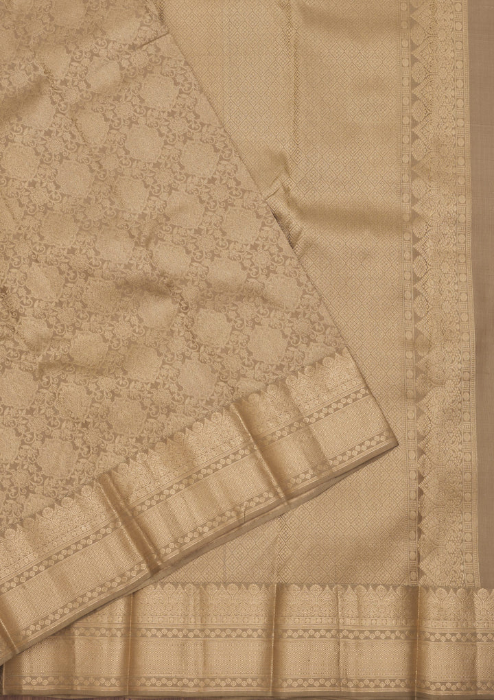 Beige Silk Jaal Gold Zariwork Saree With Matching Blouse Piece