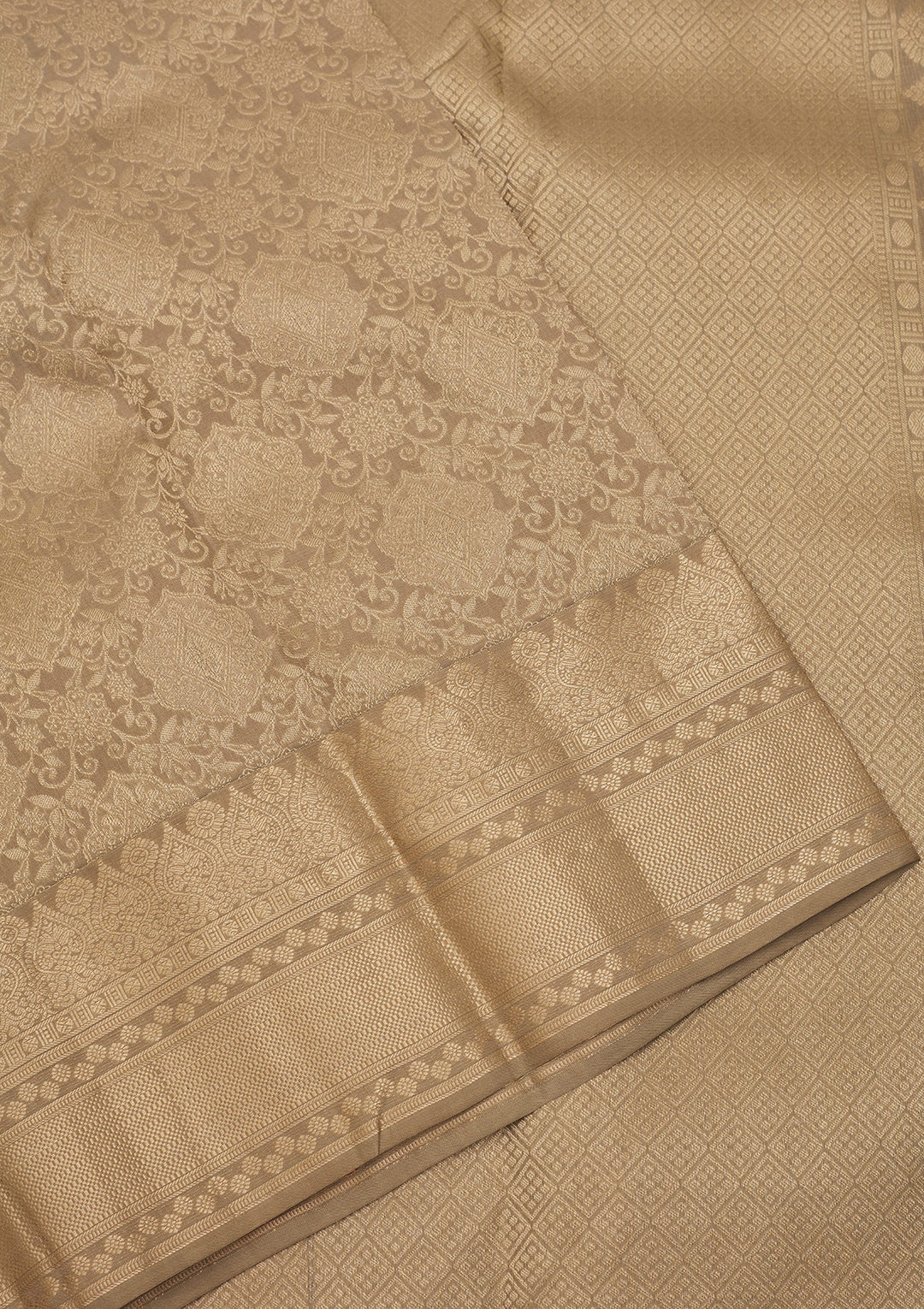 Beige Silk Jaal Gold Zariwork Saree With Matching Blouse Piece