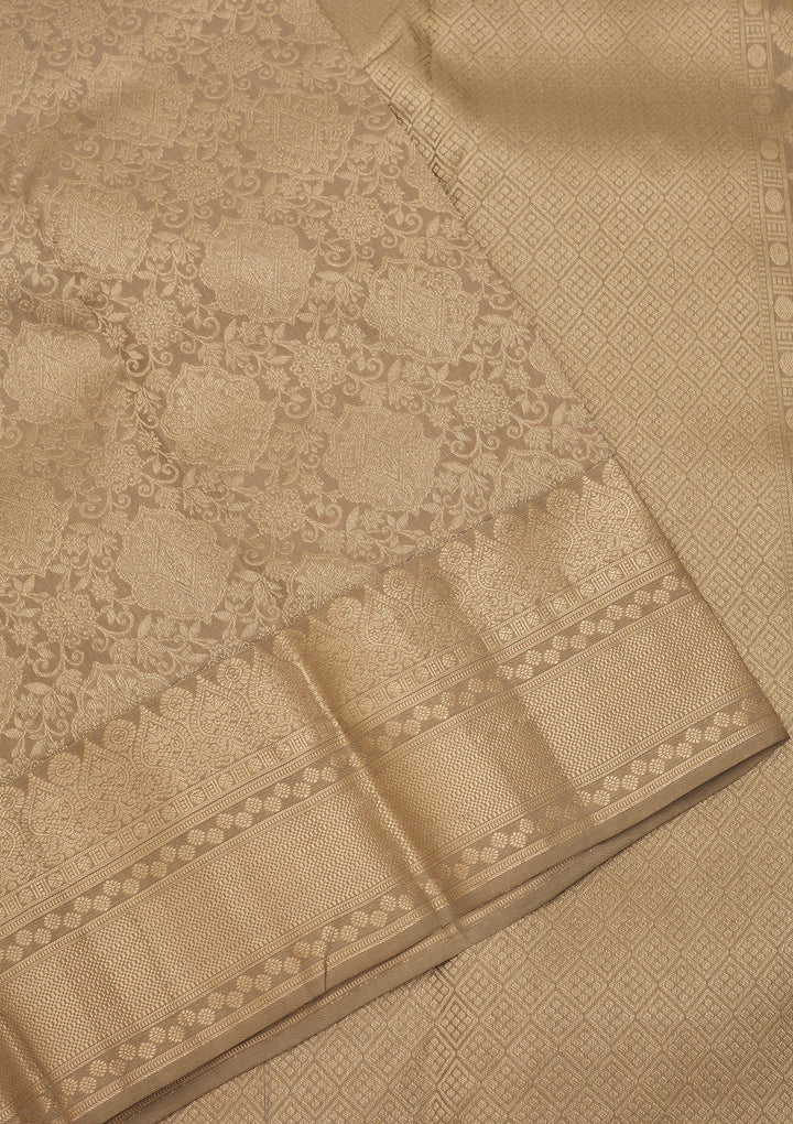 Beige Silk Jaal Gold Zariwork Saree With Matching Blouse Piece