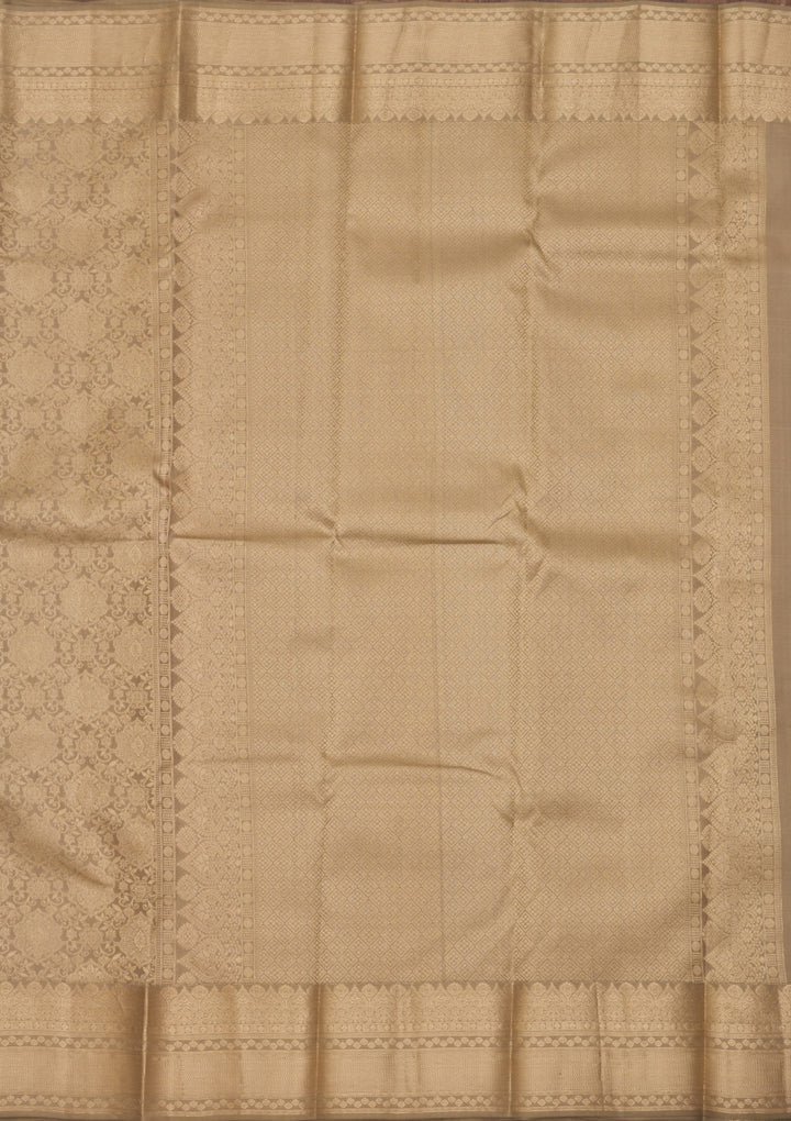 Beige Silk Jaal Gold Zariwork Saree With Matching Blouse Piece