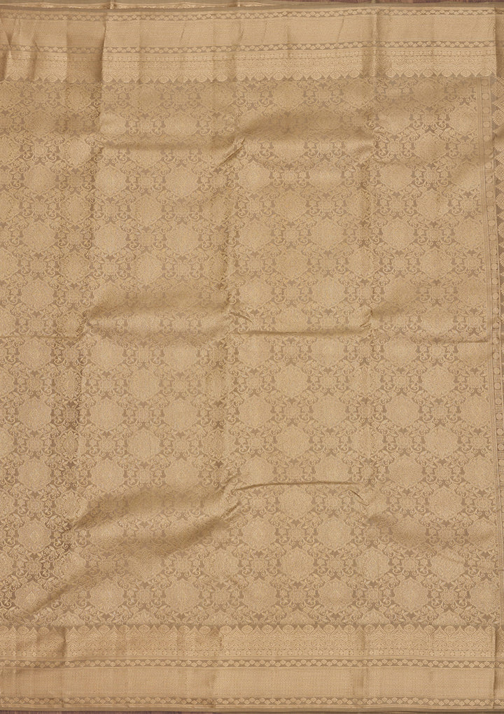 Beige Silk Jaal Gold Zariwork Saree With Matching Blouse Piece