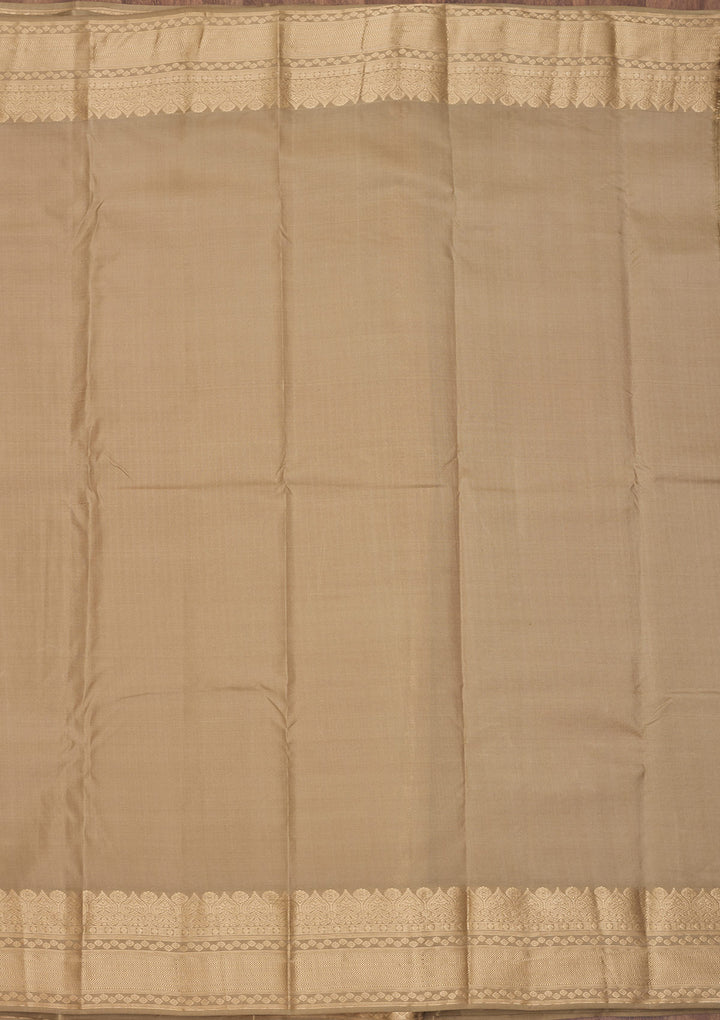 Beige Silk Jaal Gold Zariwork Saree With Matching Blouse Piece