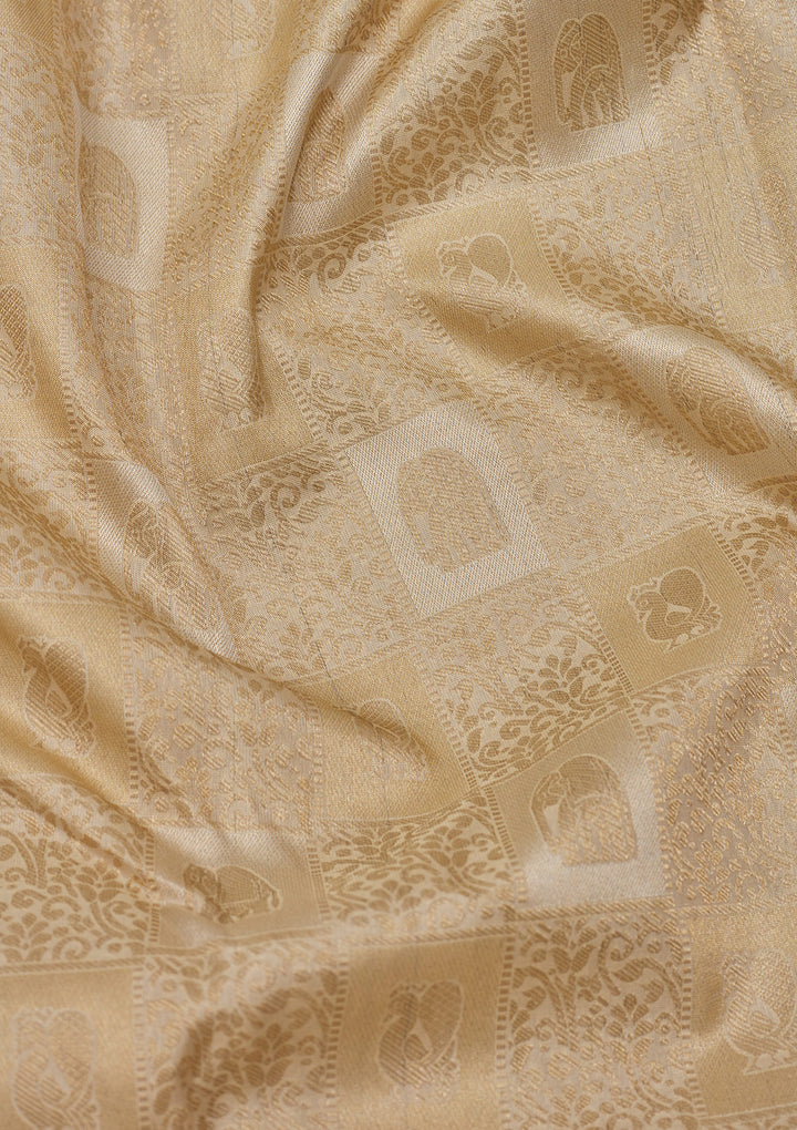 Beige Pure Silk Jaal Zariwork Saree With Matching Blouse Piece