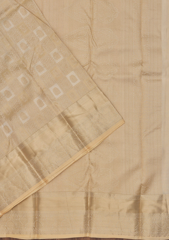 Beige Pure Silk Jaal Zariwork Saree With Matching Blouse Piece
