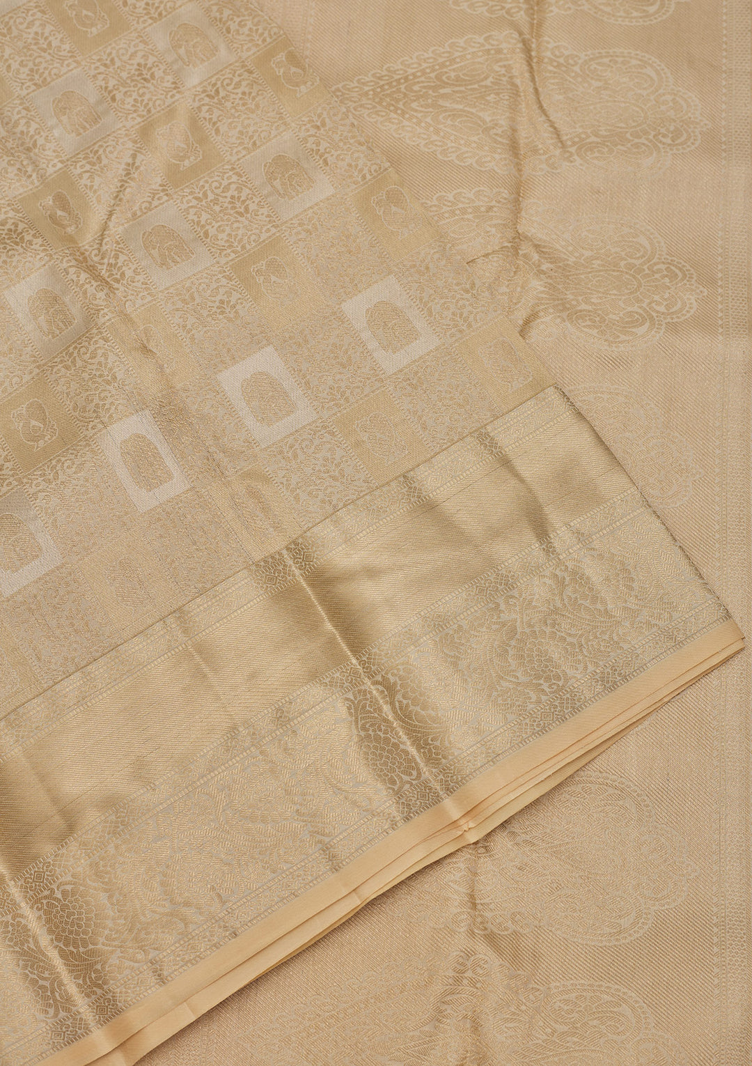 Beige Pure Silk Jaal Zariwork Saree With Matching Blouse Piece