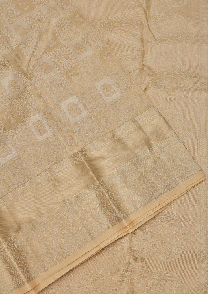 Beige Pure Silk Jaal Zariwork Saree With Matching Blouse Piece