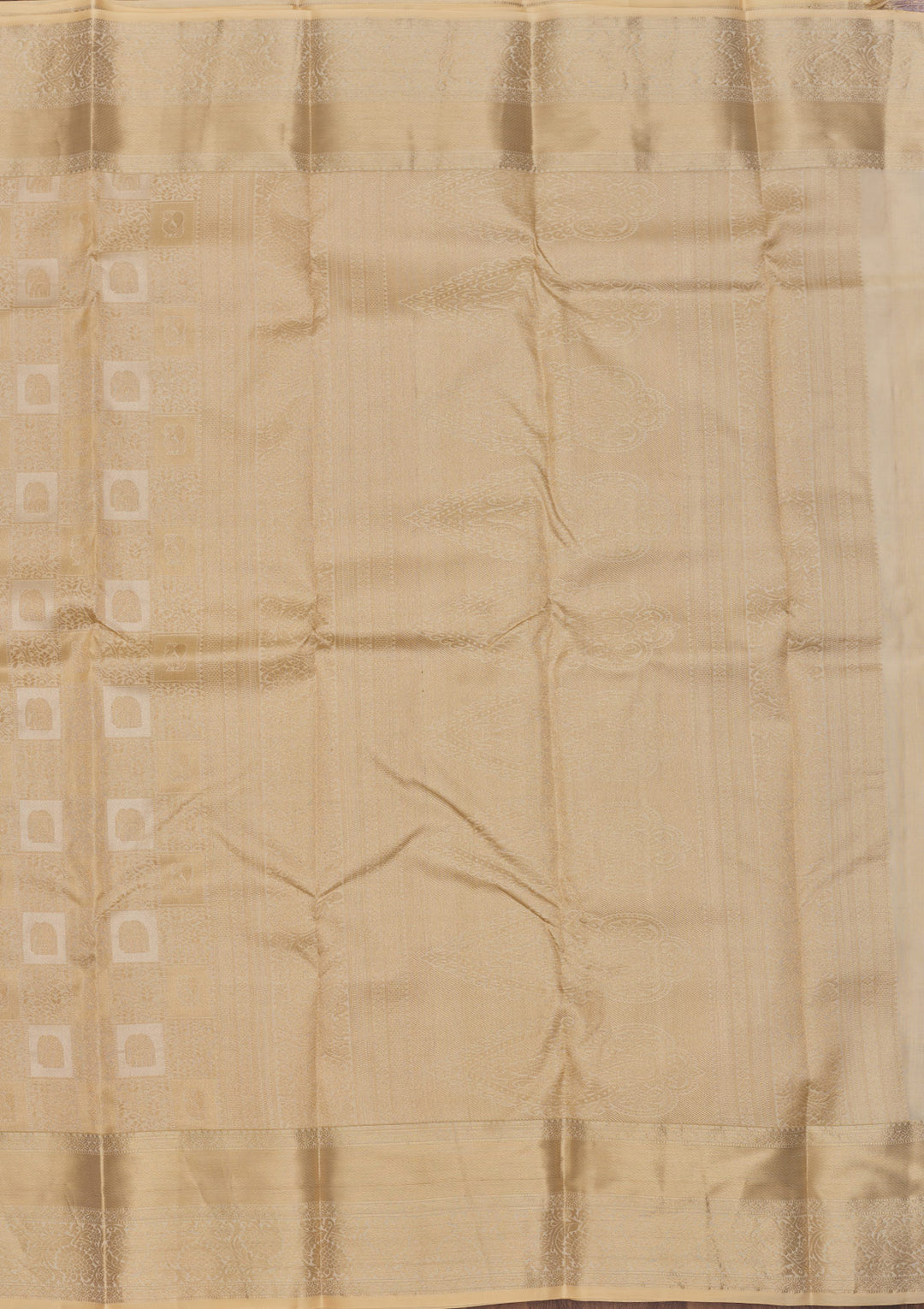 Beige Pure Silk Jaal Zariwork Saree With Matching Blouse Piece