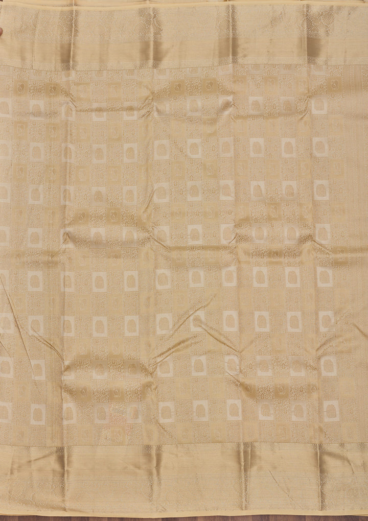 Beige Pure Silk Jaal Zariwork Saree With Matching Blouse Piece