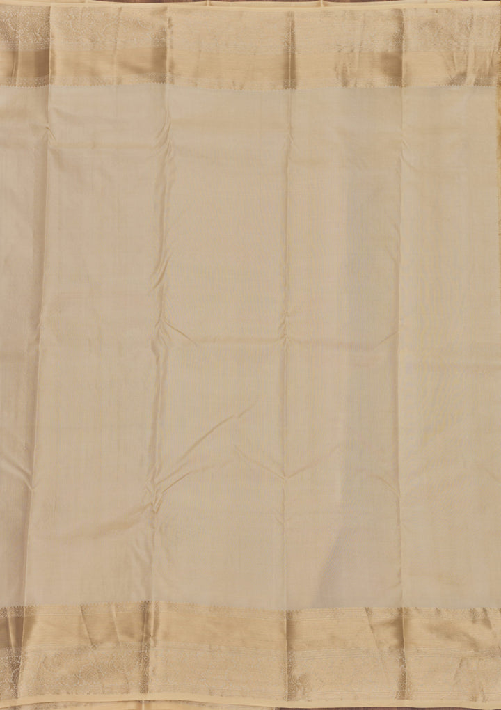 Beige Pure Silk Jaal Zariwork Saree With Matching Blouse Piece