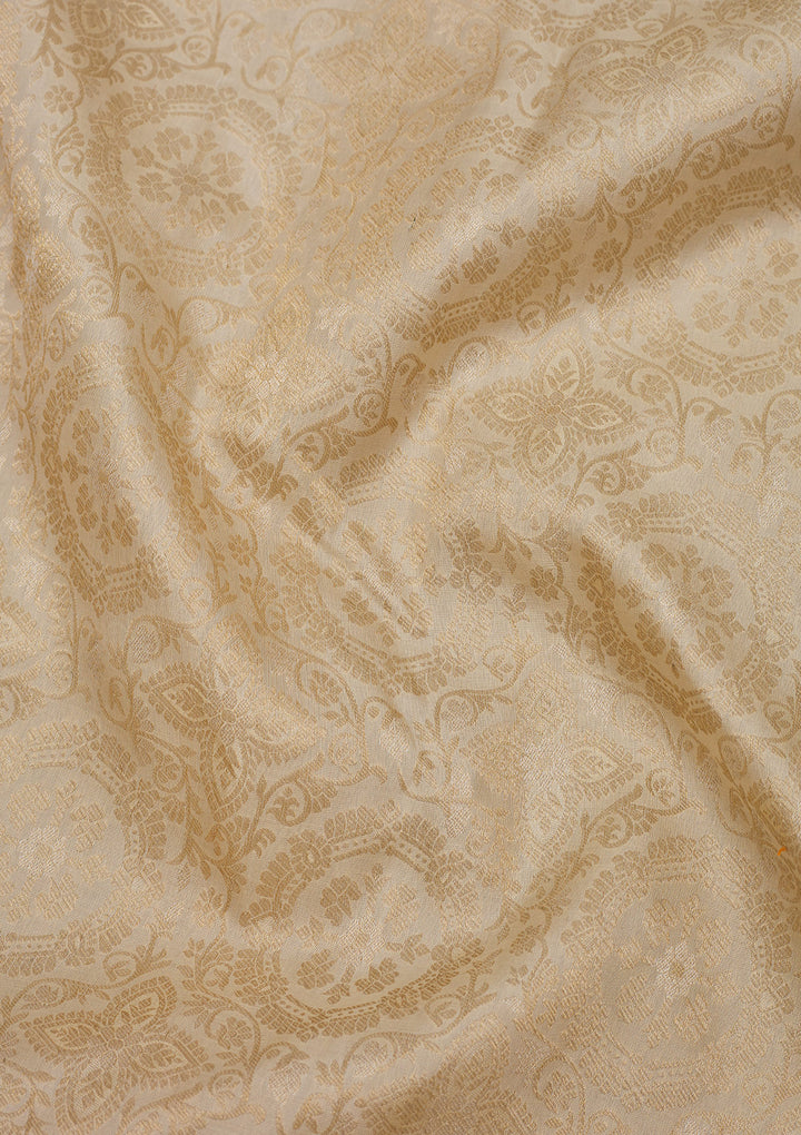 Beige Silk Jaal Gold Zariwork Saree With Matching Blouse Piece