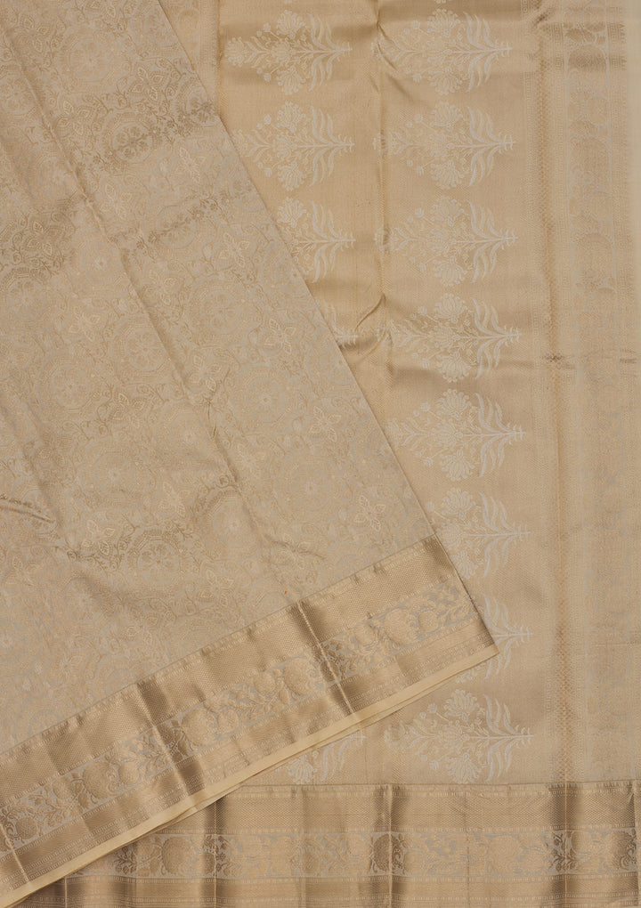 Beige Silk Jaal Gold Zariwork Saree With Matching Blouse Piece