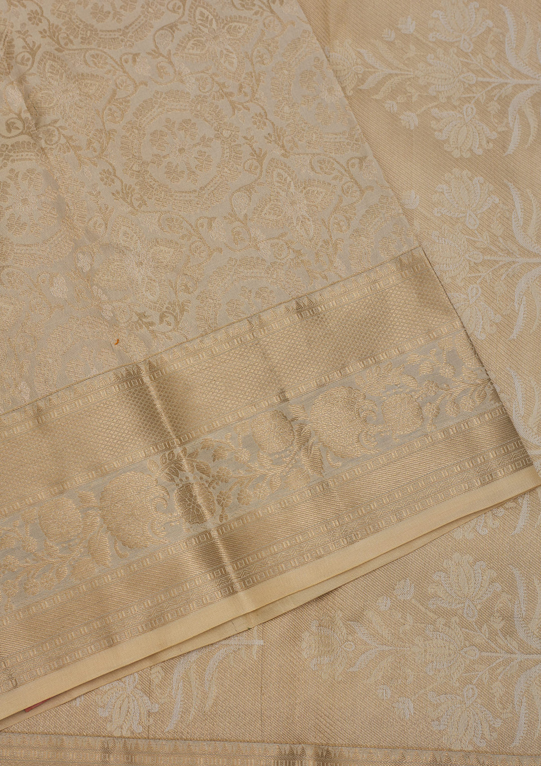 Beige Silk Jaal Gold Zariwork Saree With Matching Blouse Piece
