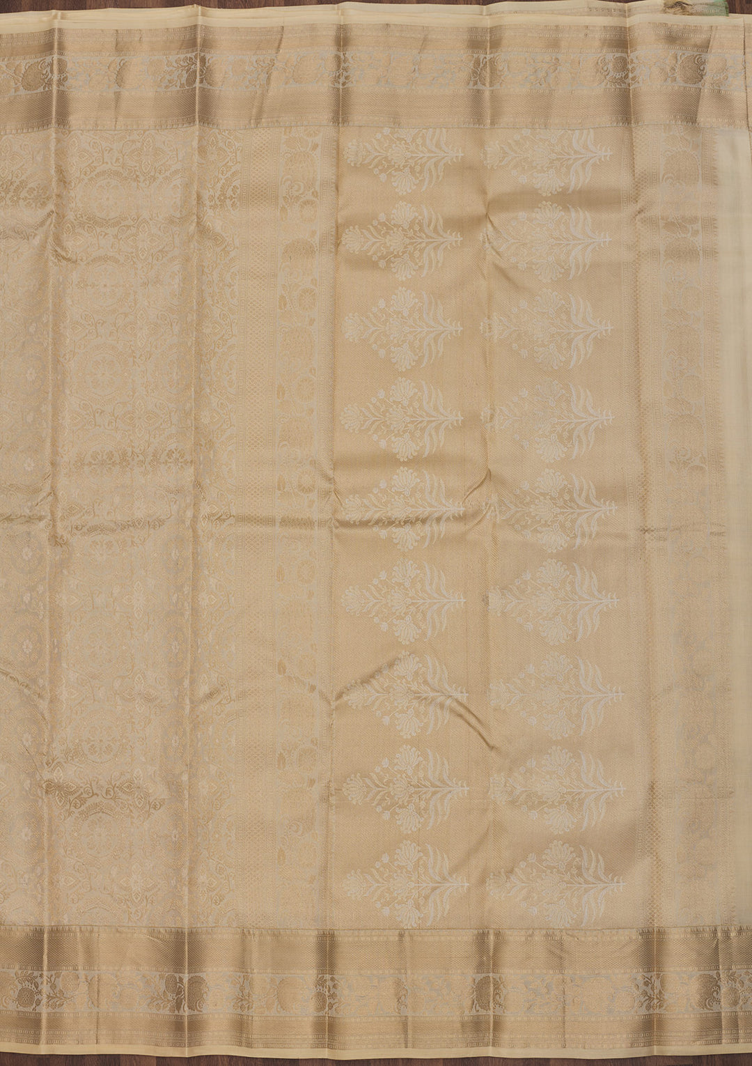 Beige Silk Jaal Gold Zariwork Saree With Matching Blouse Piece