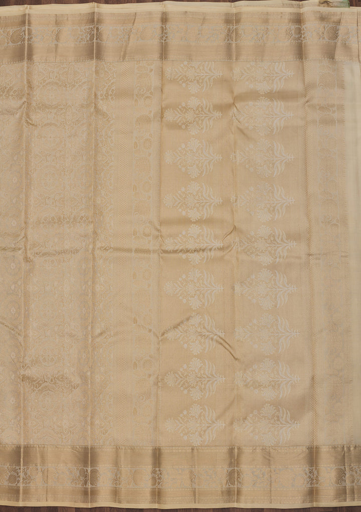 Beige Silk Jaal Gold Zariwork Saree With Matching Blouse Piece