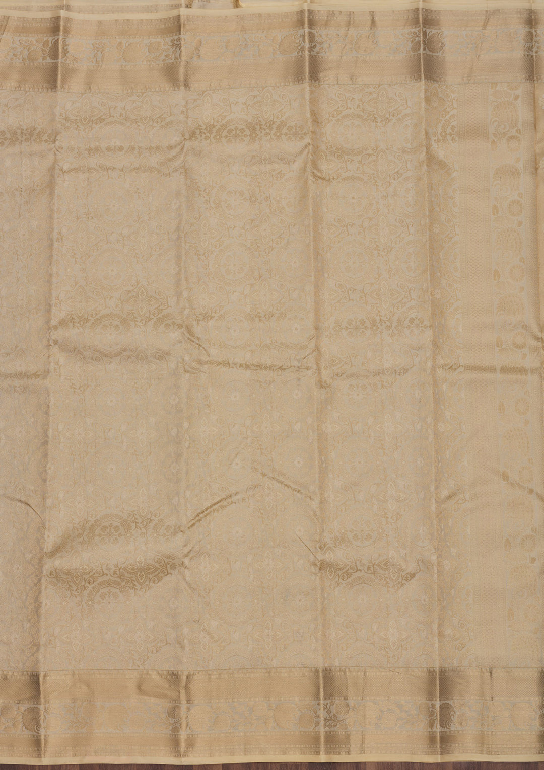 Beige Silk Jaal Gold Zariwork Saree With Matching Blouse Piece