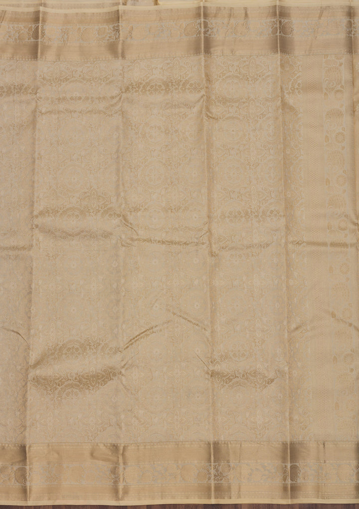 Beige Silk Jaal Gold Zariwork Saree With Matching Blouse Piece