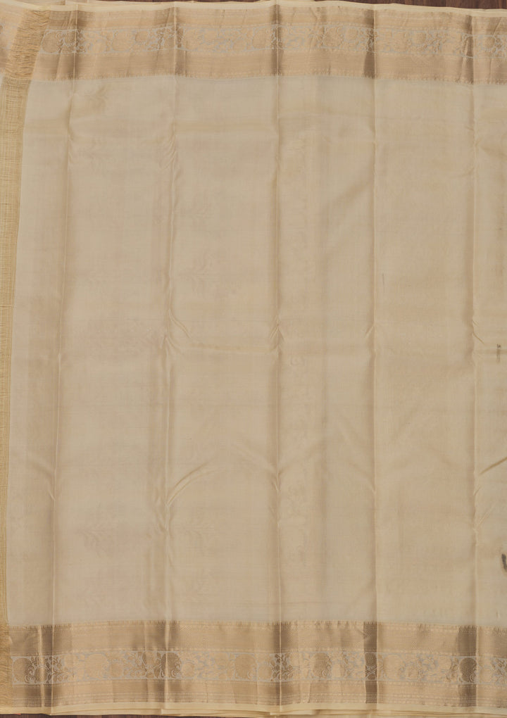 Beige Silk Jaal Gold Zariwork Saree With Matching Blouse Piece