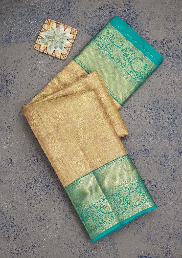 Beige Tissue Jaal Gold Zariwork Saree With Matching Blouse Piece
