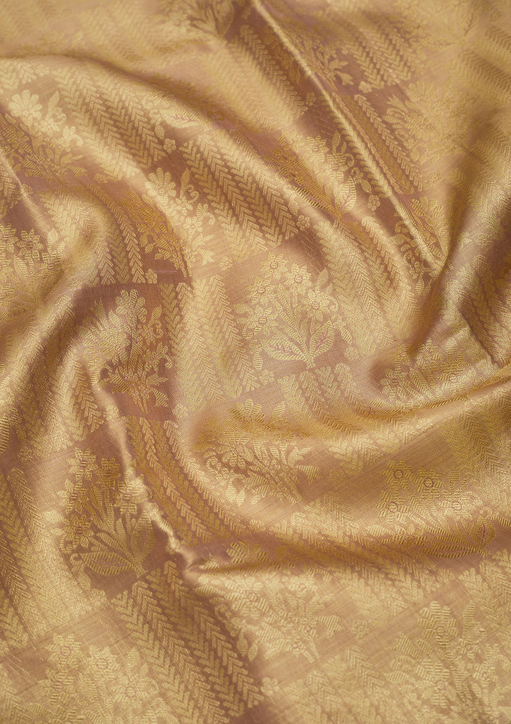 Beige Tissue Jaal Gold Zariwork Saree With Matching Blouse Piece