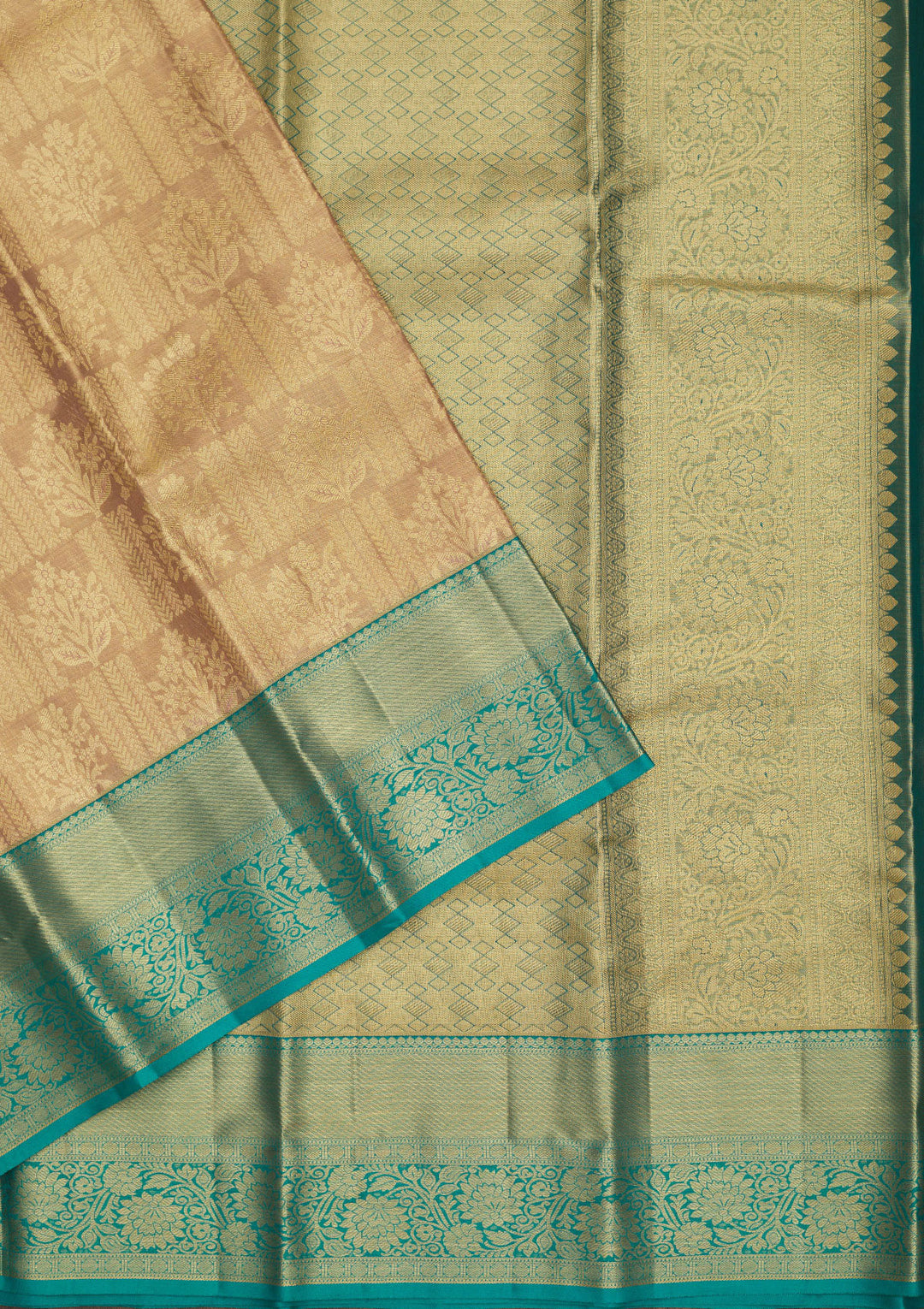 Beige Tissue Jaal Gold Zariwork Saree With Matching Blouse Piece