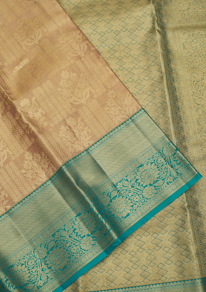 Beige Tissue Jaal Gold Zariwork Saree With Matching Blouse Piece