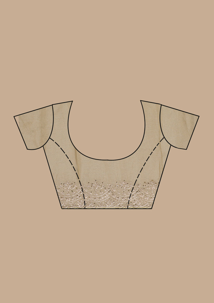Beige Organza Threadwork Saree With Matching Blouse Piece