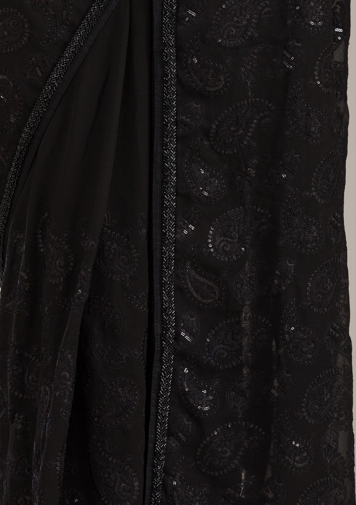 Black Tissue Cutdana Saree With Matching Blouse Piece