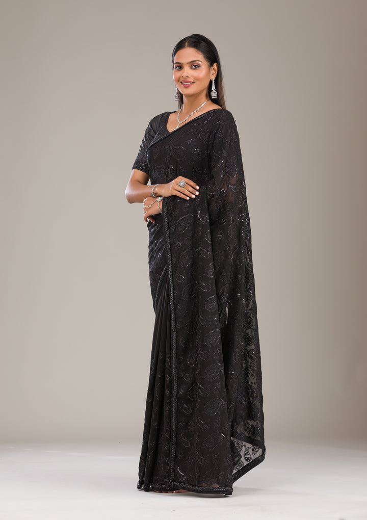 Black Tissue Cutdana Saree With Matching Blouse Piece
