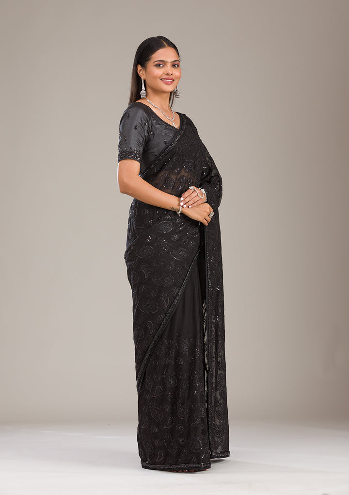 Black Tissue Cutdana Saree With Matching Blouse Piece