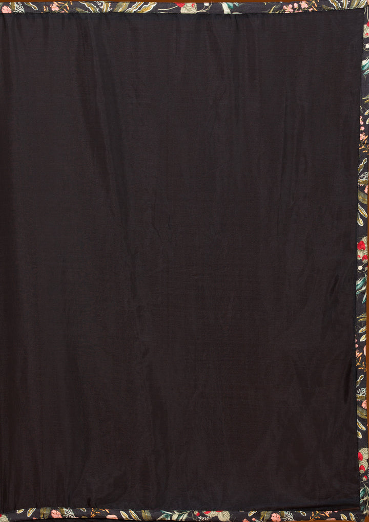 Black Crepe Floral Threadwork Anarkali Kurta With Regular Pant And Dupatta