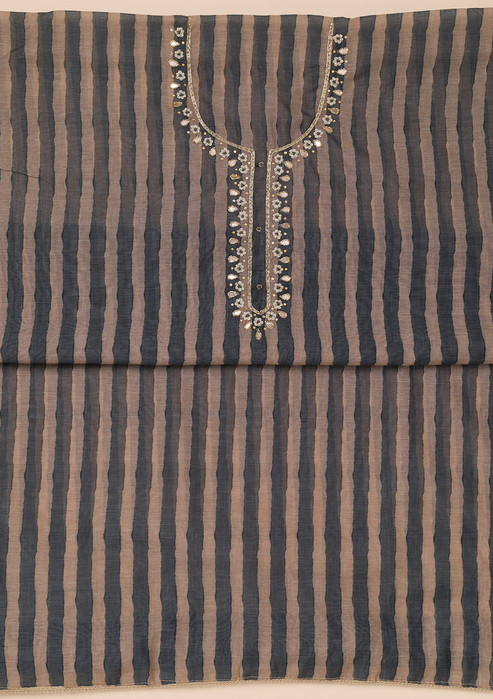 Peacock Blue Multi Tissue Leheria Silver Stonework Unstitched Dress Material With Matching Bottom And Dupatta