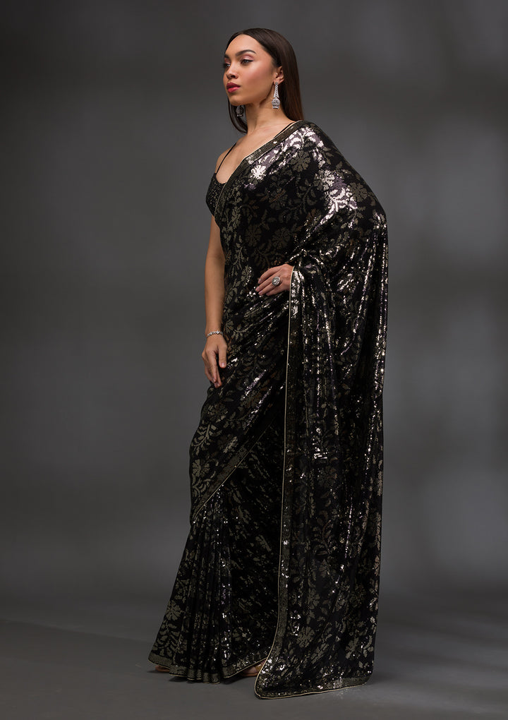 Black Sequins Georgette Saree