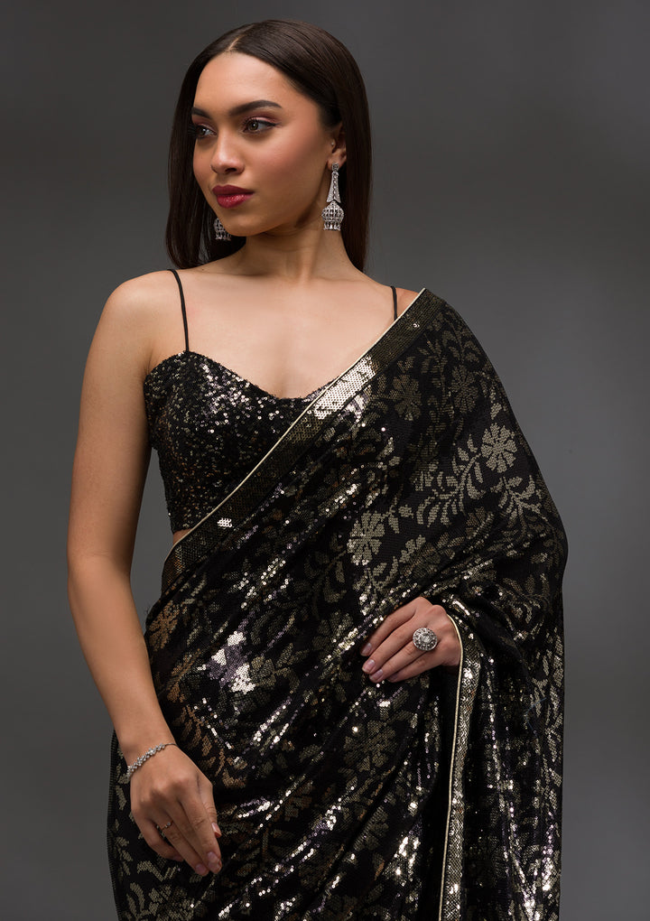 Black Sequins Georgette Saree
