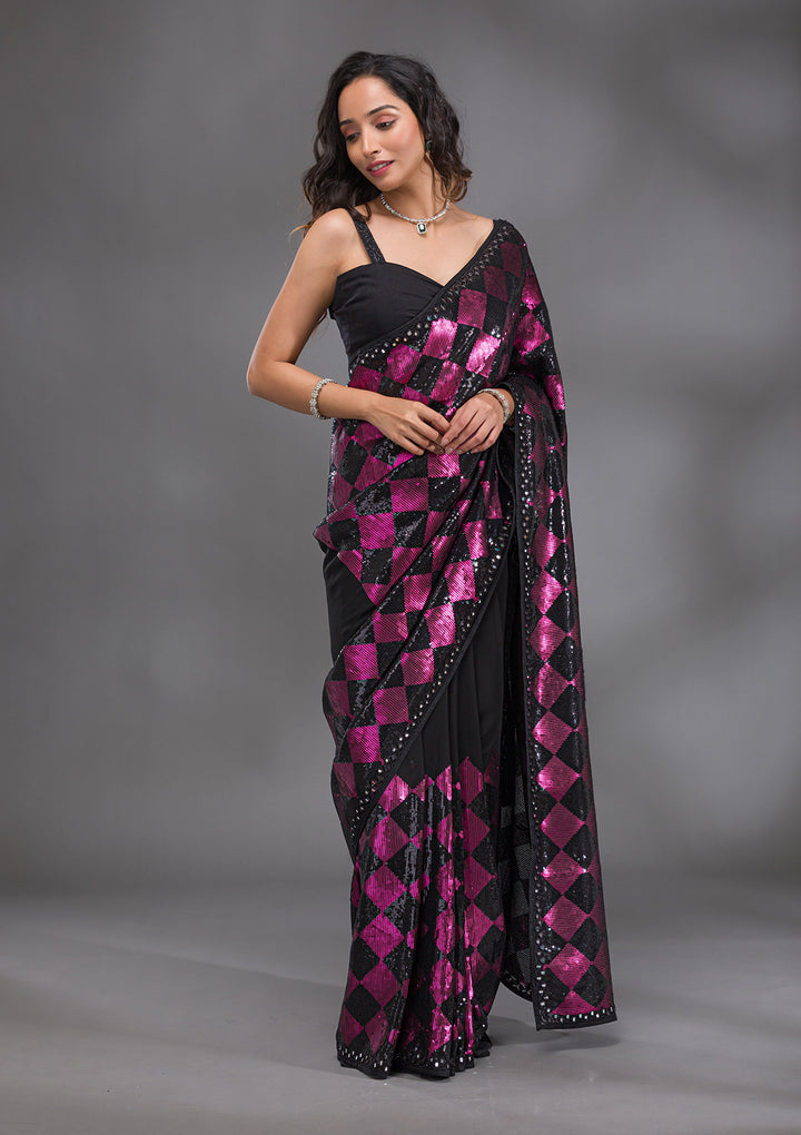 Black Sequins Georgette Saree
