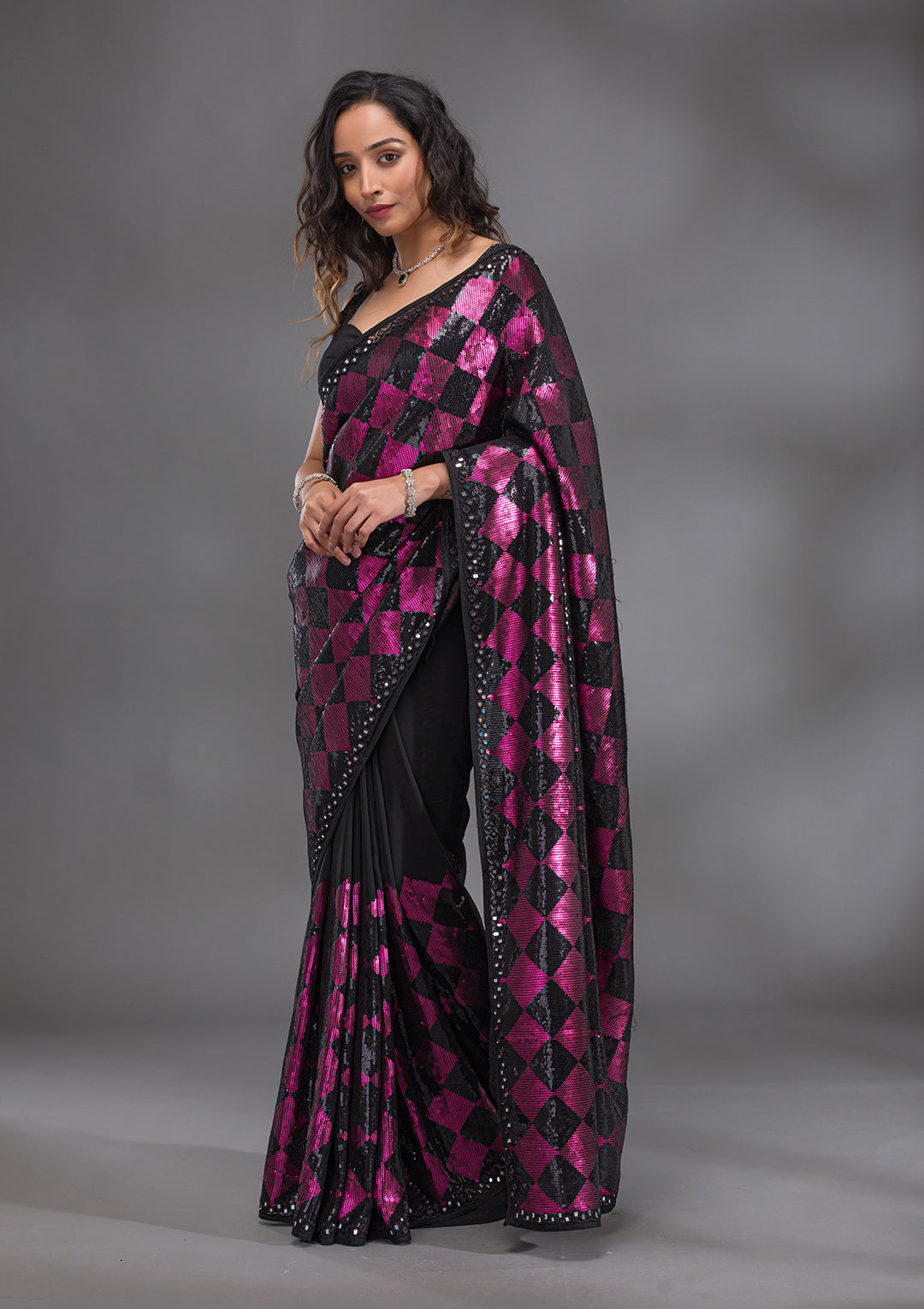 Black Sequins Georgette Saree