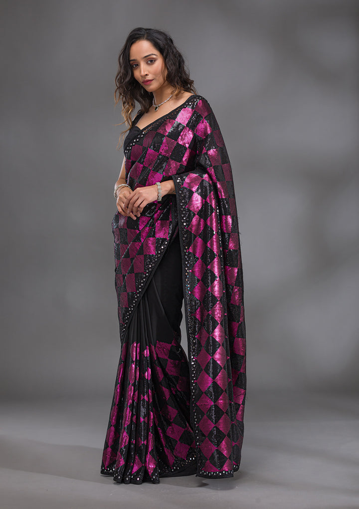Black Sequins Georgette Saree