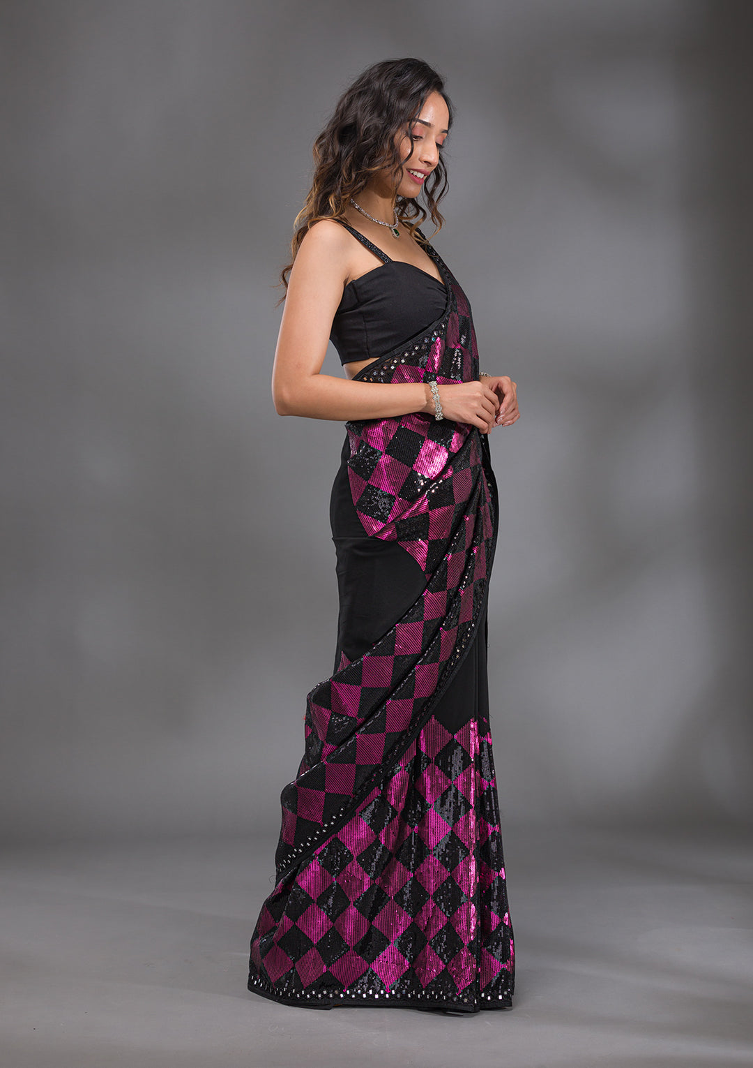 Black Sequins Georgette Saree