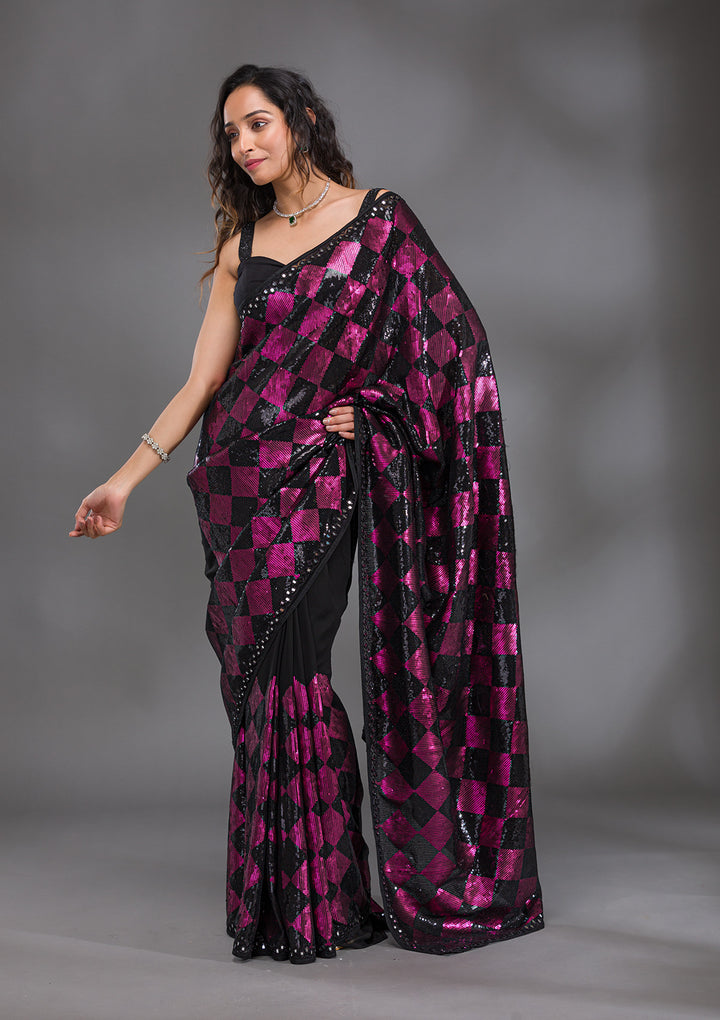 Black Sequins Georgette Saree